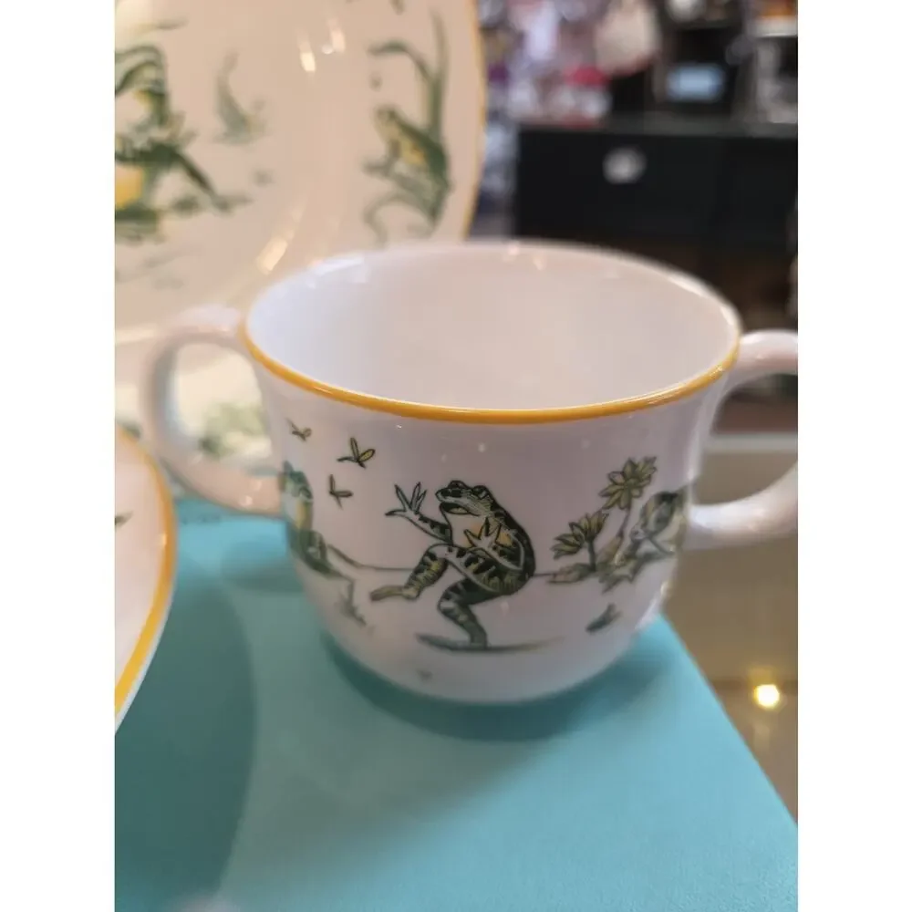 Tiffany & Co. Pond 2004 Frog Bone China Plate Saucer Bowl Cup Mug Full 3pc Set